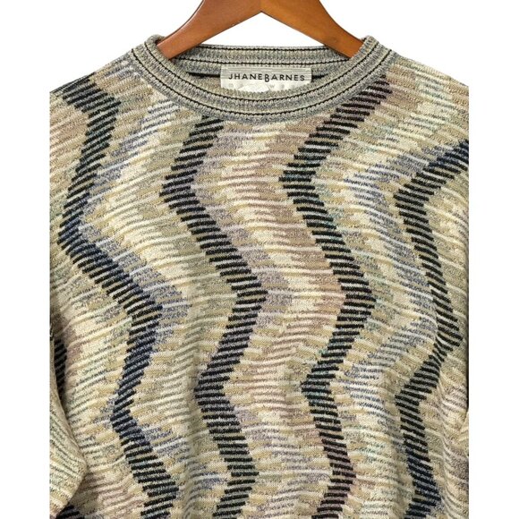 Jhane Barnes Mens Pullover Lightweight Sweater Abstract Cotton Flax Italy Size M - Picture 2 of 7